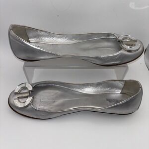 Vintage Belle by Sigerson Morrison Silver Leather Ballet Flats Buckle Size 8 B